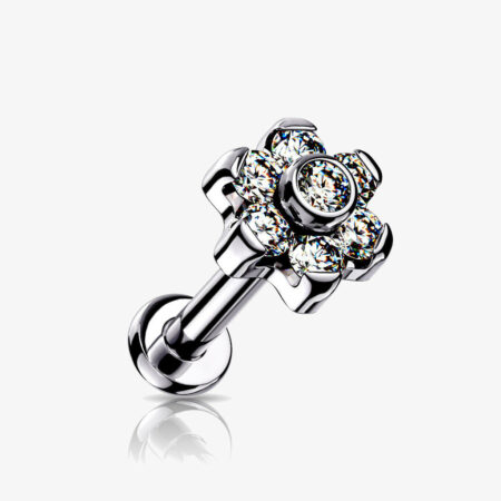 Flor de Circonitas Cristal y Poste Labret de Titanio